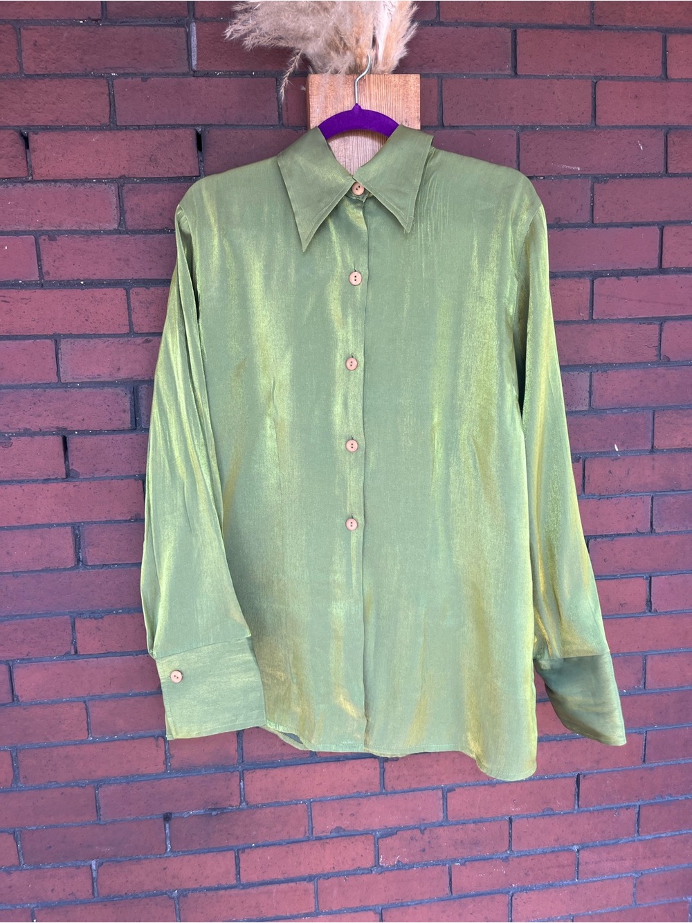 Vintage 90s Ashley Stewart Iridescent Sage Green Blouse | Size 14